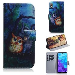 Oil Painting Owl PU Leather Wallet Case for Huawei Honor 8S(2019)