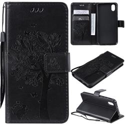 Embossing Butterfly Tree Leather Wallet Case for Huawei Honor 8S(2019) - Black