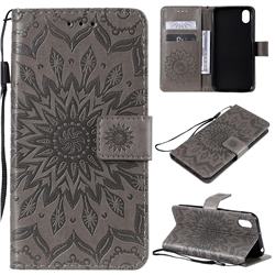 Embossing Sunflower Leather Wallet Case for Huawei Honor 8S(2019) - Gray