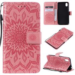 Embossing Sunflower Leather Wallet Case for Huawei Honor 8S(2019) - Pink