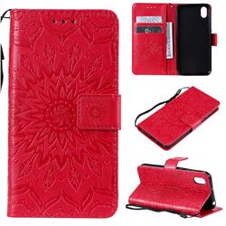 Embossing Sunflower Leather Wallet Case for Huawei Honor 8S(2019) - Red