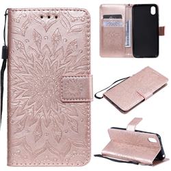 Embossing Sunflower Leather Wallet Case for Huawei Honor 8S(2019) - Rose Gold