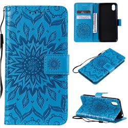 Embossing Sunflower Leather Wallet Case for Huawei Honor 8S(2019) - Blue