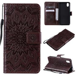 Embossing Sunflower Leather Wallet Case for Huawei Honor 8S(2019) - Brown