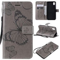 Embossing 3D Butterfly Leather Wallet Case for Huawei Honor 8S(2019) - Gray