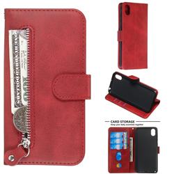 Retro Luxury Zipper Leather Phone Wallet Case for Huawei Honor 8S(2019) - Red