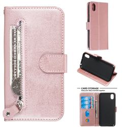 Retro Luxury Zipper Leather Phone Wallet Case for Huawei Honor 8S(2019) - Pink