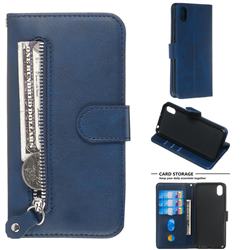 Retro Luxury Zipper Leather Phone Wallet Case for Huawei Honor 8S(2019) - Blue