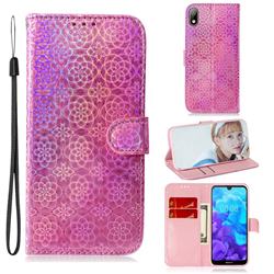 Laser Circle Shining Leather Wallet Phone Case for Huawei Honor 8S(2019) - Pink
