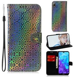 Laser Circle Shining Leather Wallet Phone Case for Huawei Honor 8S(2019) - Silver