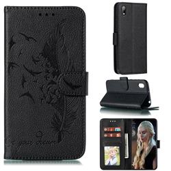 Intricate Embossing Lychee Feather Bird Leather Wallet Case for Huawei Honor 8S(2019) - Black