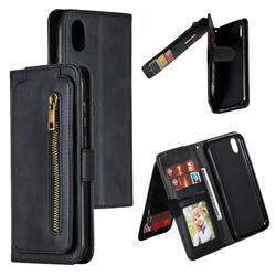 Multifunction 9 Cards Leather Zipper Wallet Phone Case for Huawei Honor 8S(2019) - Black