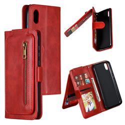 Multifunction 9 Cards Leather Zipper Wallet Phone Case for Huawei Honor 8S(2019) - Red