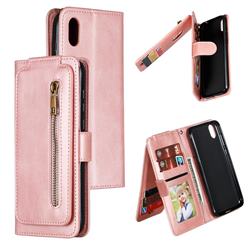 Multifunction 9 Cards Leather Zipper Wallet Phone Case for Huawei Honor 8S(2019) - Rose Gold