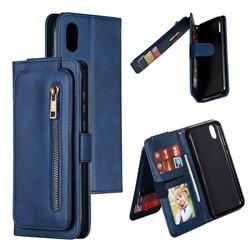 Multifunction 9 Cards Leather Zipper Wallet Phone Case for Huawei Honor 8S(2019) - Blue