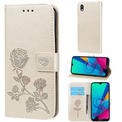 Embossing Rose Flower Leather Wallet Case for Huawei Honor 8S(2019) - Golden