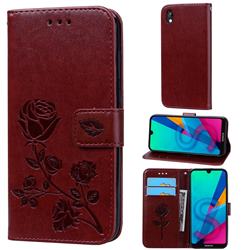 Embossing Rose Flower Leather Wallet Case for Huawei Honor 8S(2019) - Brown