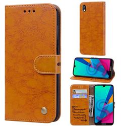 Luxury Retro Oil Wax PU Leather Wallet Phone Case for Huawei Honor 8S(2019) - Orange Yellow