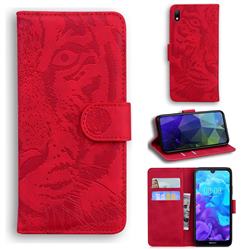 Intricate Embossing Tiger Face Leather Wallet Case for Huawei Honor 8S(2019) - Red