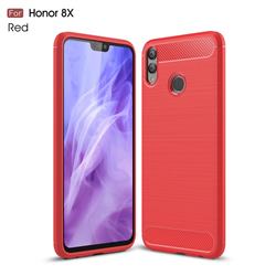 Luxury Carbon Fiber Brushed Wire Drawing Silicone TPU Back Cover for Huawei Honor 8X - Red