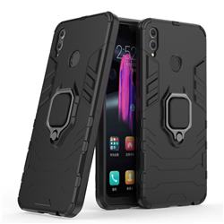 Black Panther Armor Metal Ring Grip Shockproof Dual Layer Rugged Hard Cover for Huawei Honor 8X - Black
