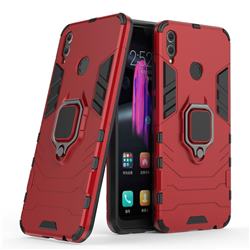 Black Panther Armor Metal Ring Grip Shockproof Dual Layer Rugged Hard Cover for Huawei Honor 8X - Red