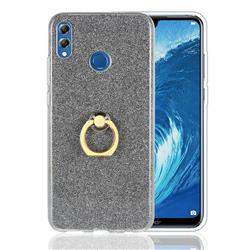Luxury Soft TPU Glitter Back Ring Cover with 360 Rotate Finger Holder Buckle for Huawei Honor 8X - Black