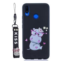 Black Flower Hippo Soft Kiss Candy Hand Strap Silicone Case for Huawei Honor 8X