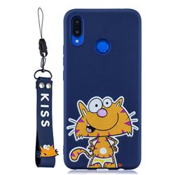 Blue Cute Cat Soft Kiss Candy Hand Strap Silicone Case for Huawei Honor 8X