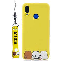 Yellow Bear Family Soft Kiss Candy Hand Strap Silicone Case for Huawei Honor 8X