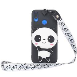 White Panda Neck Lanyard Zipper Wallet Silicone Case for Huawei Honor 8X