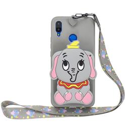 Gray Elephant Neck Lanyard Zipper Wallet Silicone Case for Huawei Honor 8X