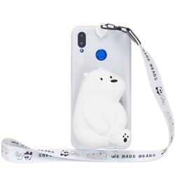 White Polar Bear Neck Lanyard Zipper Wallet Silicone Case for Huawei Honor 8X