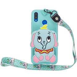 Blue Elephant Neck Lanyard Zipper Wallet Silicone Case for Huawei Honor 8X
