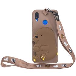 Brown Bear Neck Lanyard Zipper Wallet Silicone Case for Huawei Honor 8X