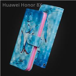 Blue Sea Butterflies 3D Painted Leather Wallet Case for Huawei Honor 8X