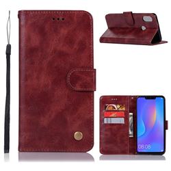 Luxury Retro Leather Wallet Case for Huawei Honor 8X - Wine Red