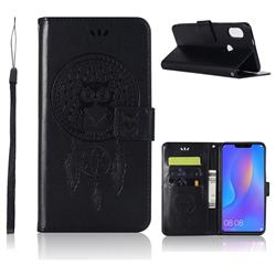 Intricate Embossing Owl Campanula Leather Wallet Case for Huawei Honor 8X - Black