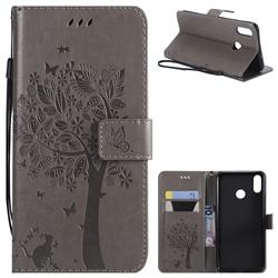 Embossing Butterfly Tree Leather Wallet Case for Huawei Honor 8X - Grey