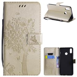 Embossing Butterfly Tree Leather Wallet Case for Huawei Honor 8X - Champagne
