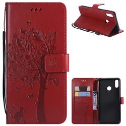 Embossing Butterfly Tree Leather Wallet Case for Huawei Honor 8X - Red