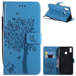 Embossing Butterfly Tree Leather Wallet Case for Huawei Honor 8X - Blue