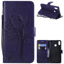Embossing Butterfly Tree Leather Wallet Case for Huawei Honor 8X - Purple