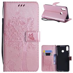 Embossing Butterfly Tree Leather Wallet Case for Huawei Honor 8X - Rose Pink