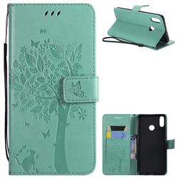 Embossing Butterfly Tree Leather Wallet Case for Huawei Honor 8X - Cyan
