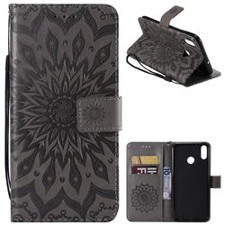 Embossing Sunflower Leather Wallet Case for Huawei Honor 8X - Gray