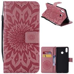 Embossing Sunflower Leather Wallet Case for Huawei Honor 8X - Pink