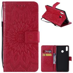Embossing Sunflower Leather Wallet Case for Huawei Honor 8X - Red