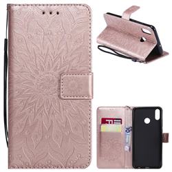 Embossing Sunflower Leather Wallet Case for Huawei Honor 8X - Rose Gold