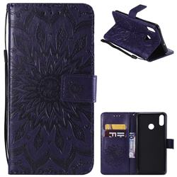 Embossing Sunflower Leather Wallet Case for Huawei Honor 8X - Purple